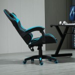 (Blue) Swivel Gaming Chair Faux Leather Reclining Office Desk Chair A